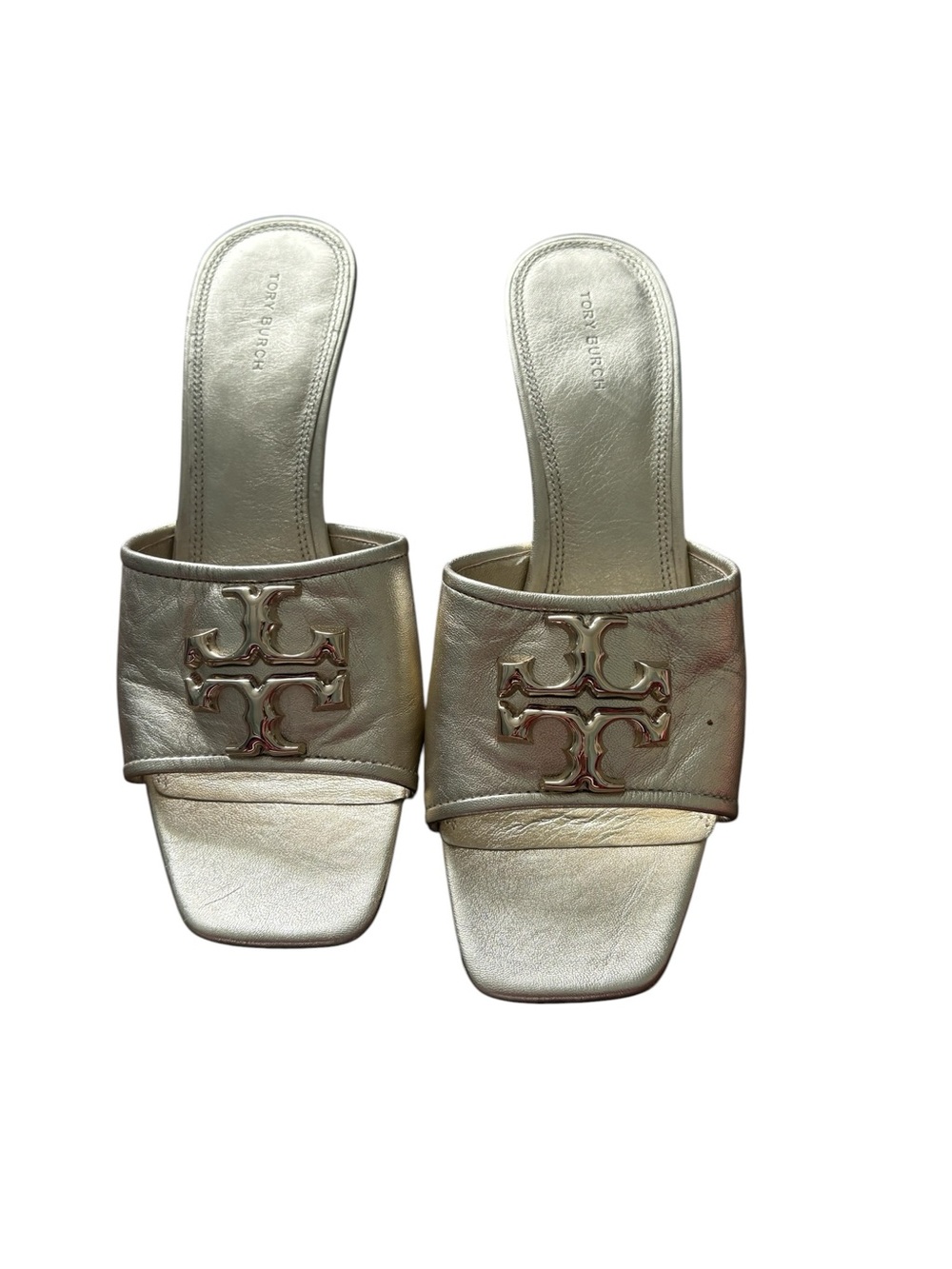 Tory Burch Metallic Slide Mules in Champagne Gold
